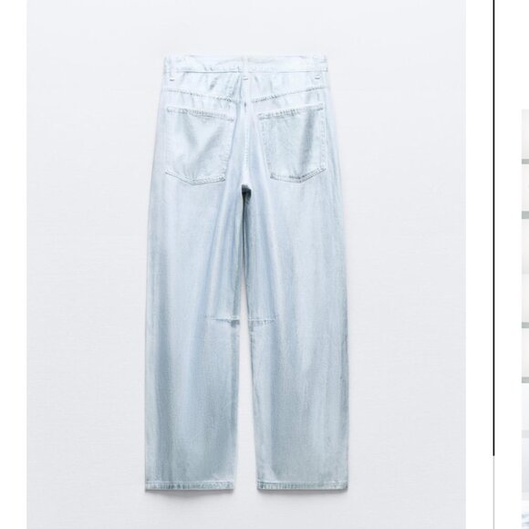 NWT ZARA MID WAIST TRF FOIL BALLOON BAGGY JEANS PASTEL BLUE - Picture 6 of 9